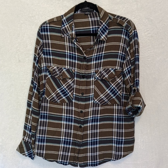 Sanctuary Tops - Olive and navy Flannel shirt
